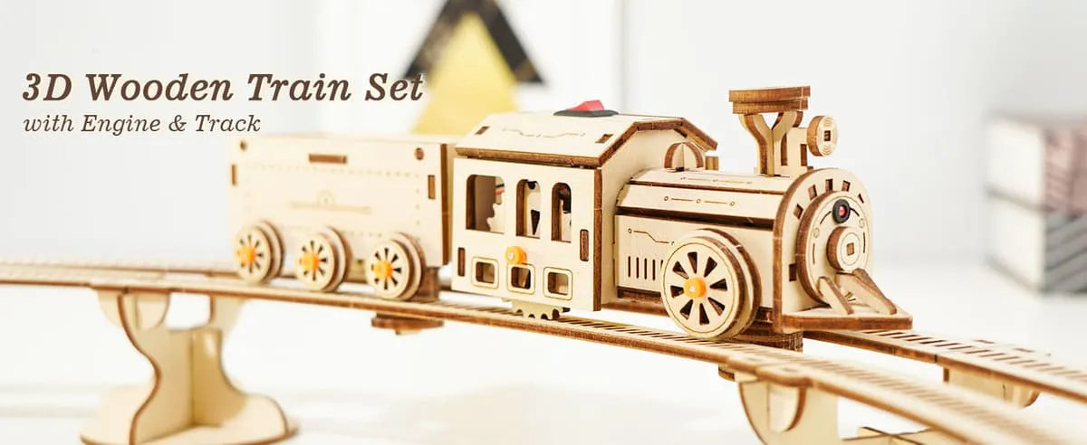 Wooden Train Puzzle Kit | 3D Locomotive & Railway Set