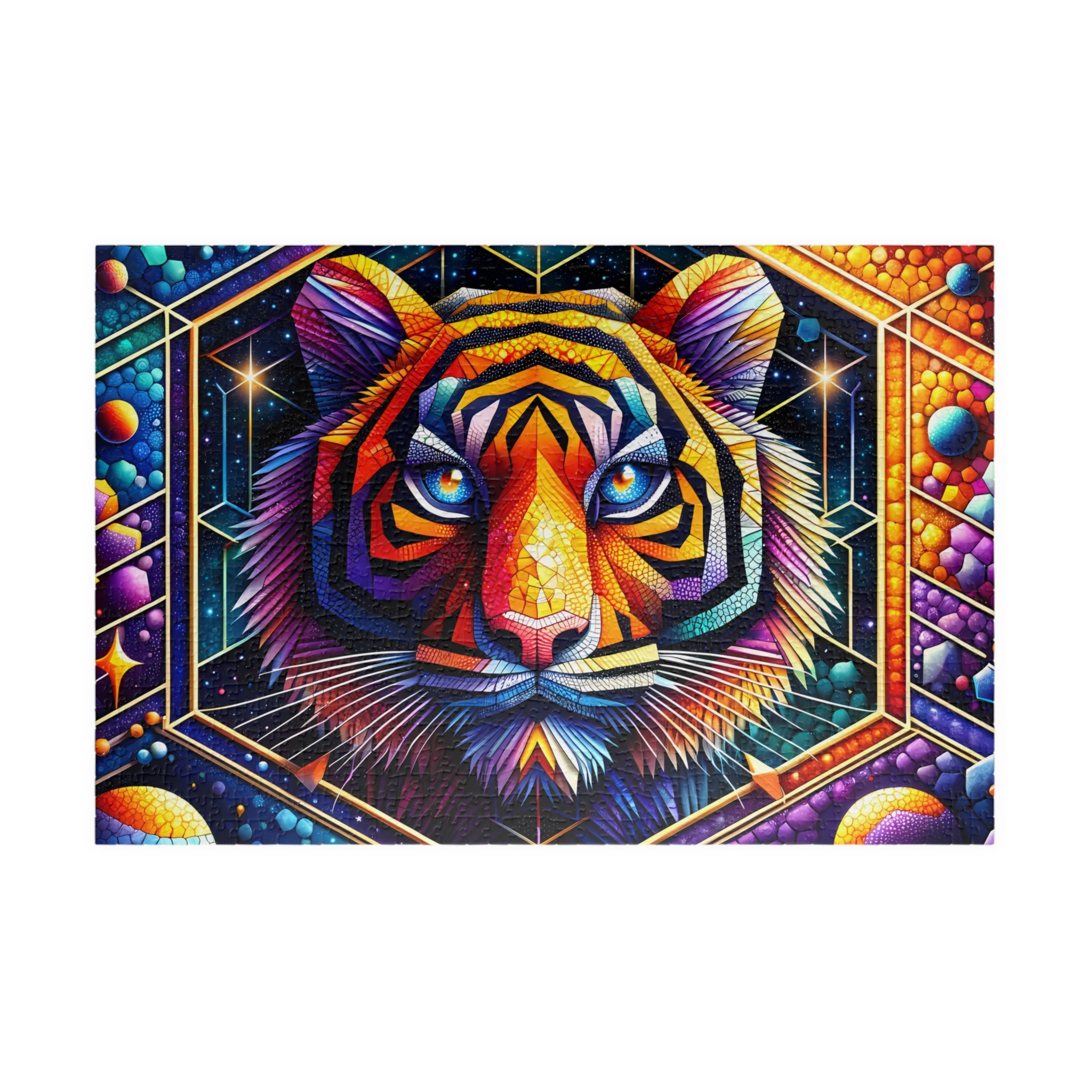 Cosmic Tiger Mosaic - Vibrant Paper Art Print Puzzle