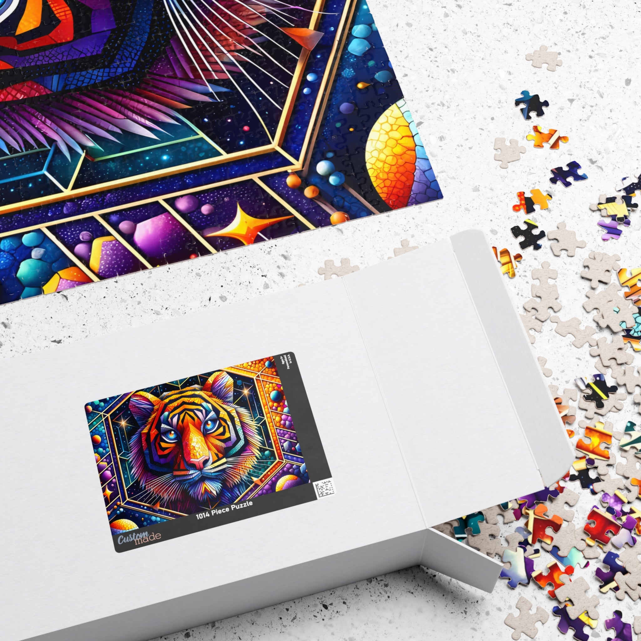 Cosmic Tiger Mosaic - Vibrant Paper Art Print Puzzle